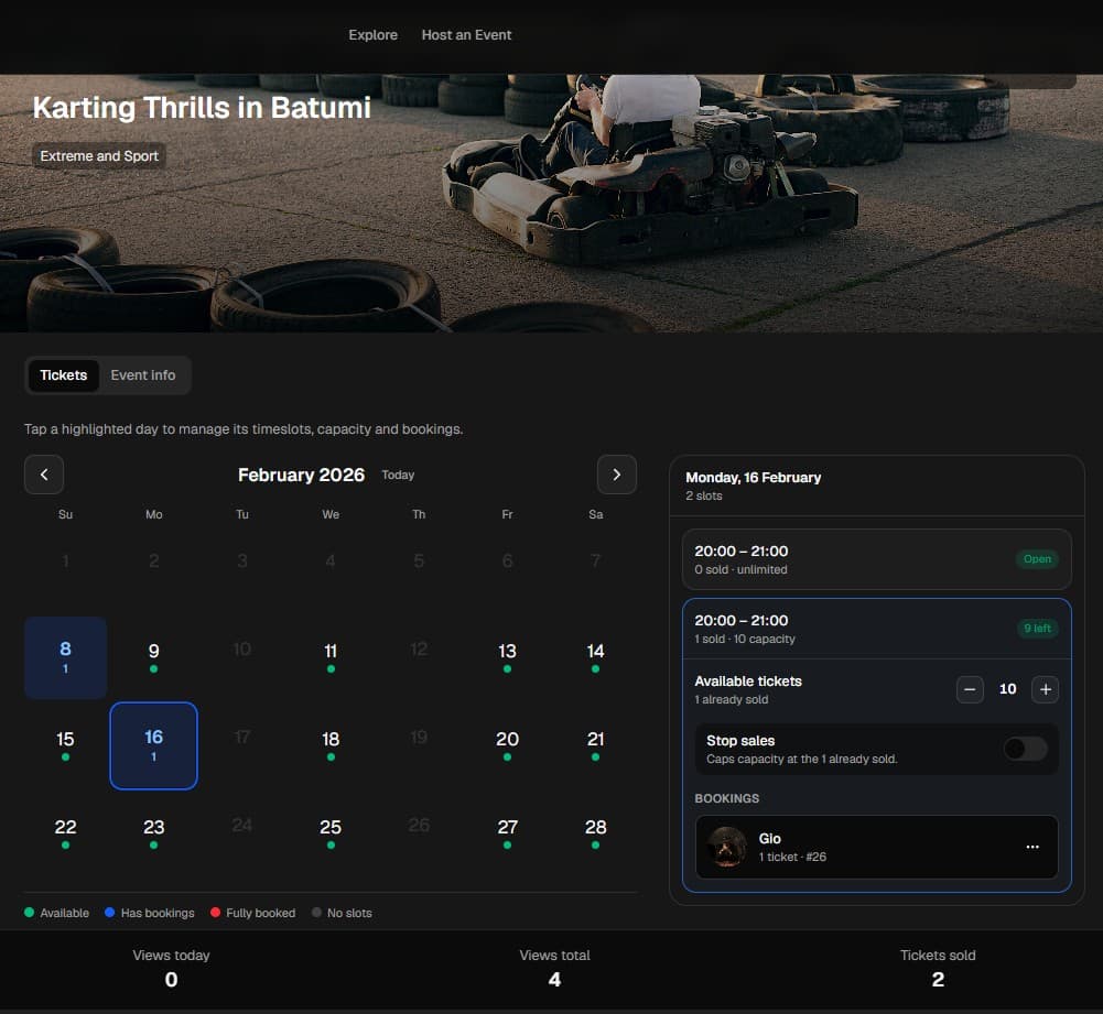 Manage slots, capacity, and bookings in one place.